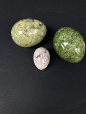 Vintage Hand Carved Marble Jade Pink Onyx Eggs x3 