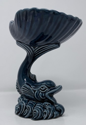 Vintage blue glazed fish shell - blue,