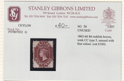 Ceylon 1864 8d reddish - sg,