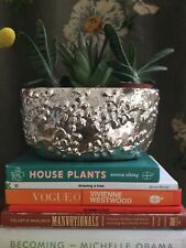Anthropologie { Metallic Rustic Plant Cache Pot Embossed Floral String Of Pearls