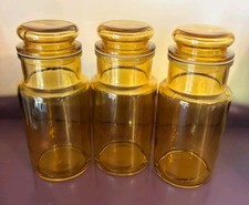 3 x Vintage French Amber Glass Storage Jars 70s Excellent Condition