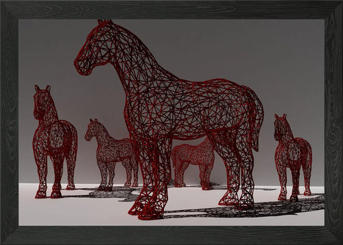 Wired horses framed - wired, wall