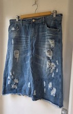 Womens Denim Skirt Distressed