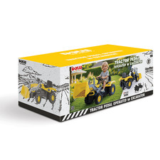 Pedal Operated Tractor Yellow w/ Excavator Construction Kids Ride On Toy Car