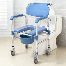 UK Stock Wheeled Adjustable Shower Commode Chair - Mobility Disability Aid