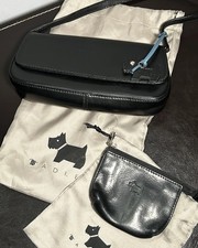 Radley Small Black Leather Bag with Blue Dog Tag With Small Radley Purse Dustbag