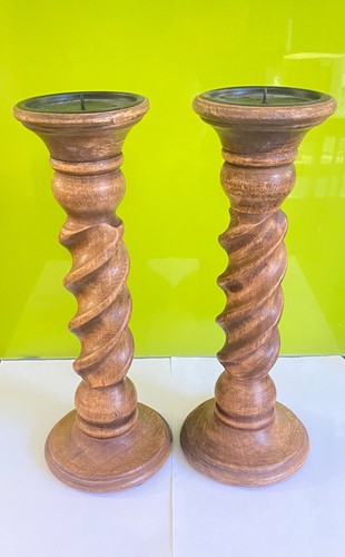 Pair large wooden barley - of,