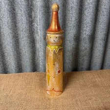 Folk Art Style Snowman Carved And Painted Rustic Christmas Decoration 33cm