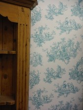  Toile De Jouy Wallpaper - Pale Teal -  Provencale - French Shabby Chic - 6115