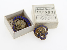 British Legion Enamel & Gold Brass Lapel Badge - A13576 & RARE Box 684409