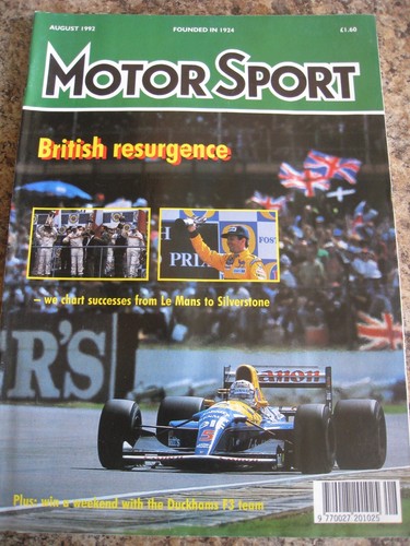 Motorsport magazine aug 1992 - motorsport,
