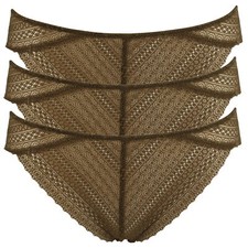 Ex-Store 3 Pack of Stretch Lace Brazilian Knickers Khaki