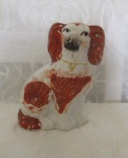 Vintage Staffordshire Flatback Wally Dog Mantle Dog Rust And White 12.5cm A/F