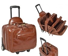Real Leather Pilot Case Trolley Laptop Business Travel Cabin Bag Chestnut brown 