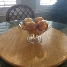 Amber Gold Martini Glass Centerpiece Bowl w/5 - 3" Handblown Bubble Glass Balls.
