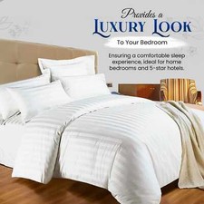 SATIN STRIPE DUVET QUILT COVER BRUSHED Bedding Set with Pillowcases All Sizes