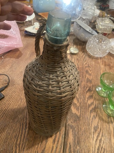 Antique wicker wrapped aqua - antique,
