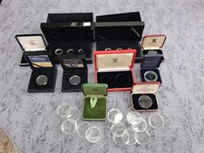 COLLECTION OF 10 COIN BOXED & 12 PLASTIC CAPSULES AS PHOTOS