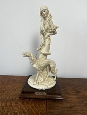 A BELCARI Vintage Art Deco  Lady Figurine With A Dog Signed 1987