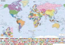 GIANT & LARGE A0 A1 WORLD MAP WALL CHART INCLUDING FLAGS LAMINATED OPTION MAP01