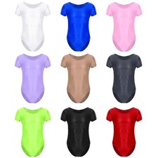 Mens Oil Glossy Bodysuit Round Neck Short Sleeved Leotard Swimwear Sportswear