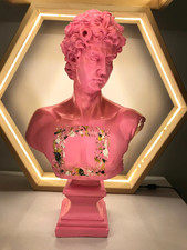 Statue of David – Pink Pop Art Sculpture, Modern Greek Roman Bust Home Decor