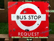 London Bus Stop Request Repro Distressed Ali Sign 18cm x 20cm  Man cave Shed