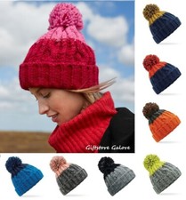 Cable Knit Beanie Hat Apres Ski Pom Pom Bobble Winter Warm Chunky Woolly Hats