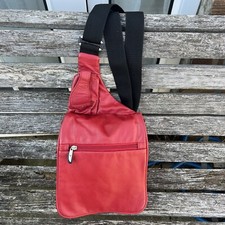 Travelon Red Leather Travel Bag Organisation Pockets Compartments Crossbody