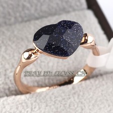 R215 Facet Heart Simulated Blue Sandstone Ring 18KGP Size K1/2, M, N, P1/2, S