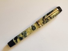 Gorgeous 1930s Celluloid Black & Pearl Gold Trim Fountain Pen 14ct Warranted Nib