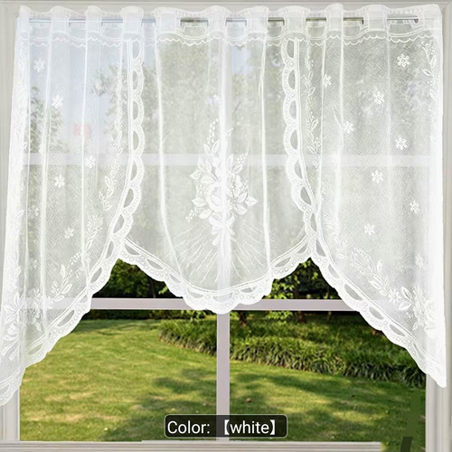 Sheer white lace café curtain - lace,