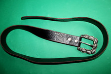 Ladies Black Leather Buckle Belt By Martine Wester W36-42 inch 45” Length vgc