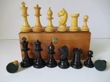 ANTIQUE GERMAN? STAUNTON CHESS SET TOURNAMENT SIZE K90mm AND ORIG BOX NO BOARD