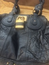 Chloé Paddington Pebbled Shoulder Bag Medium Black Leather