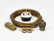 Lamp Wiring Kit Brass Bulb Holder BC B22 Fitting Flex Cable Plug & Switch