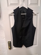 Charles Tyrwhitt Double Breasted Wool Waistcoat UK 36 Black Morning Suit New Asc
