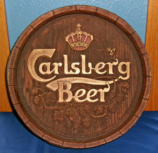 CARLSBERG Beer Barrel/Keg Style Counter Top Display Sign, Faux Wood, 12" Across