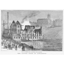 HASLINGDEN Ruins of Paghouse Mill During the Cotton Riots - Antique Print 1878