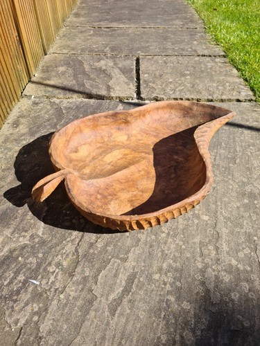 Carved wooden leaf shaped bowl