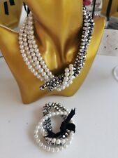 Coast Pearl And Charcoal Crystal Twisted Necklace With Tie Ribbon And...