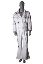 Men's Rock N' Roll King Elvis Jeweled Jumpsuit Cape Costume White L