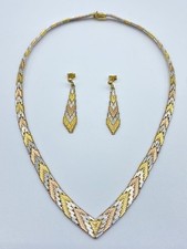 Beautiful Vintage Italian Gold On Sterling Silver Tri Colour Necklace & Earrings