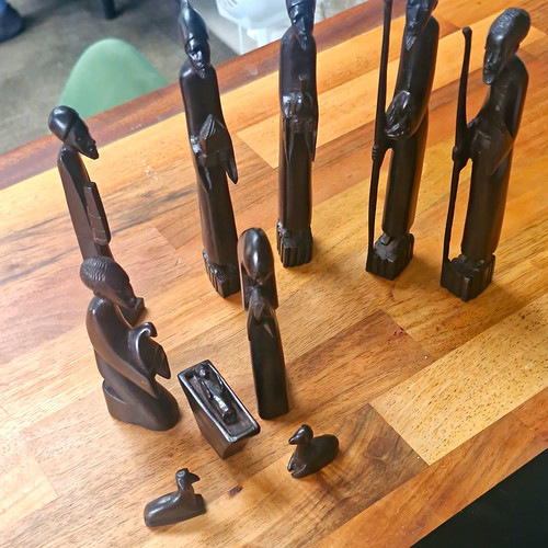 Hand carved wooden nativity - wooden,