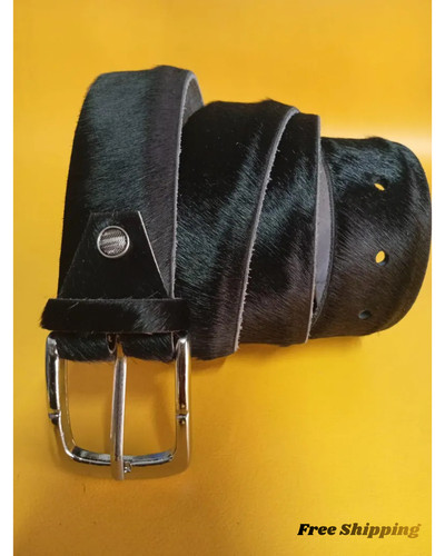 Black hair cowhide leather - black,