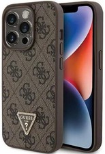 Genuine Guess 4G Print Brown Case With Triangle Logo For iPhone 15 Pro Max