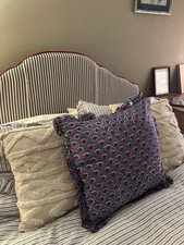 Bespoke Red Velvet Double Bed Frame with Headboard Navy Stripe