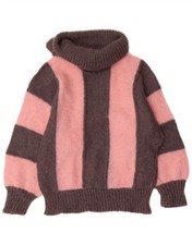 VINTAGE Womens Roll Neck Jumper Sweater UK 12 Medium Pink Striped DA26