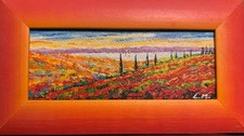 Small Italy impressionist oil painting Poppies Tuscan landscape signed framed