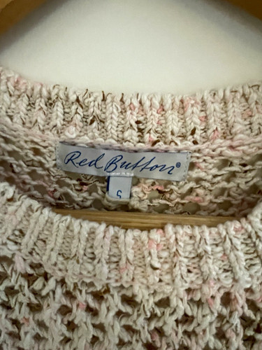 Red button beige open knit - beige, open-knit